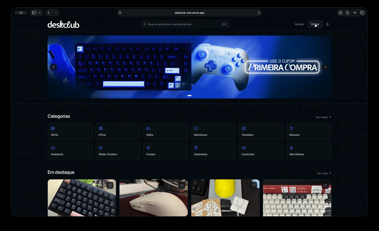 Interface do projeto Deskclub