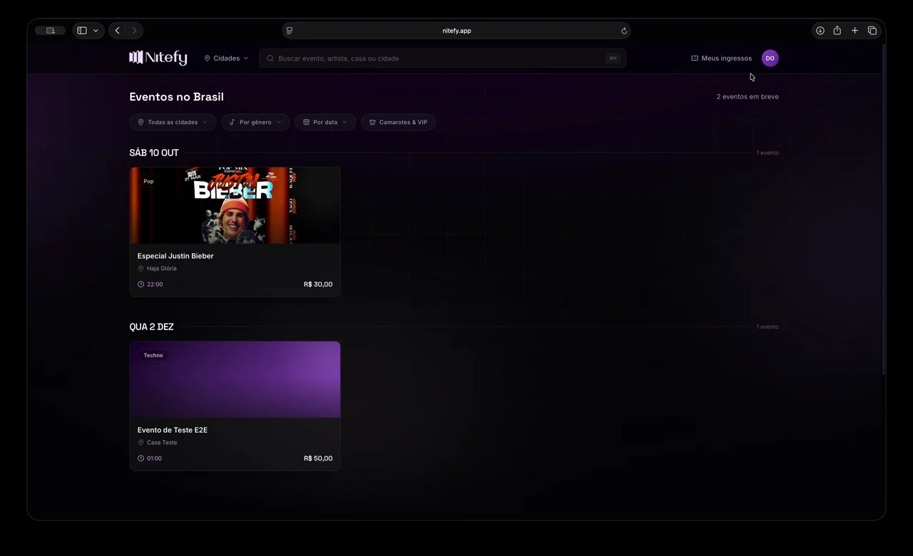 Interface do projeto Nitefy
